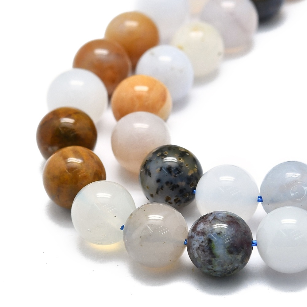 Pierre Calcédoine, bleue naturelle, ronde, 10mm, trou 1,2mm
