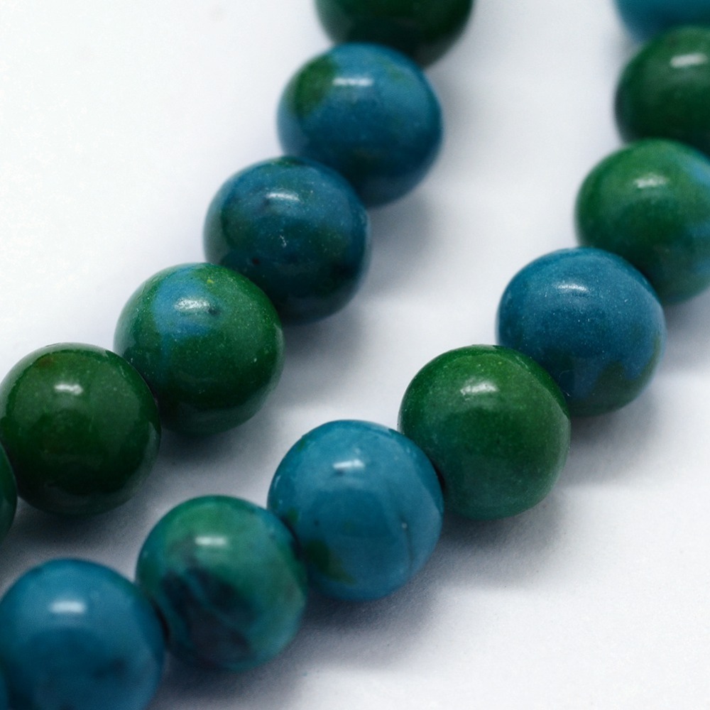 Pierre Chrysocolle teintée, ronde mat bleue 8mm trou 1mm