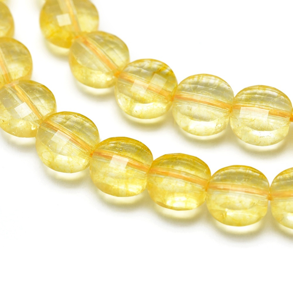 Pierre Citrine, jaune naturel, plate ronde facettes, 6x3x4mm, trou 1mm