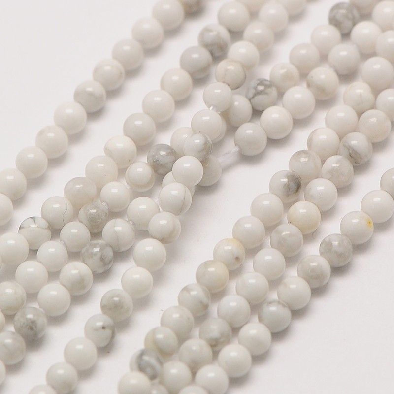 Pierre Howlite, naturelle, blanche, ronde, 3mm, trou 0.8mm