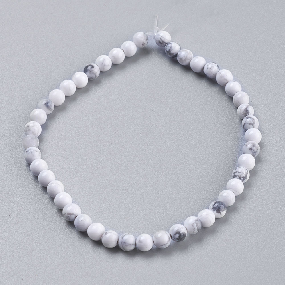 Pierre Howlite, naturelle, blanche, ronde, 4mm, trou 1mm