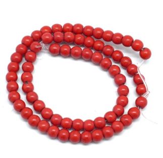 Pierre Howlite, naturelle, teinte rouge, ronde, 6mm, trou 1mm