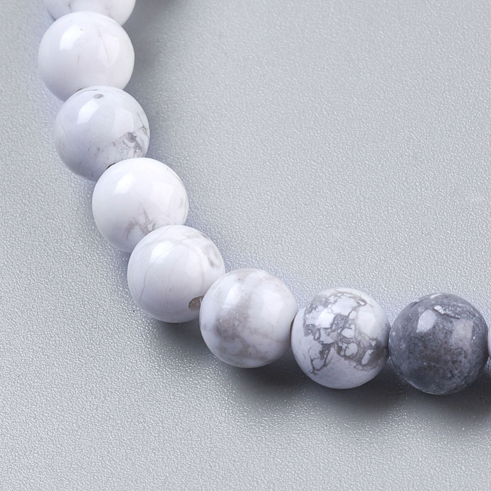 Pierre Howlite, naturelle, blanche, ronde, 6mm, trou 1mm