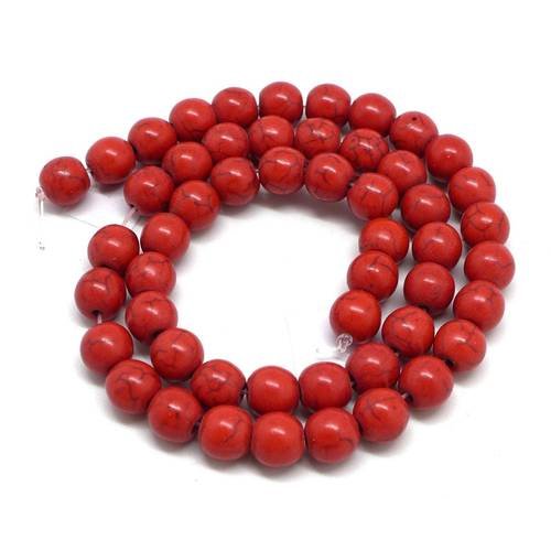 Pierre Howlite, naturelle, teinte rouge, 8mm, trou 1mm