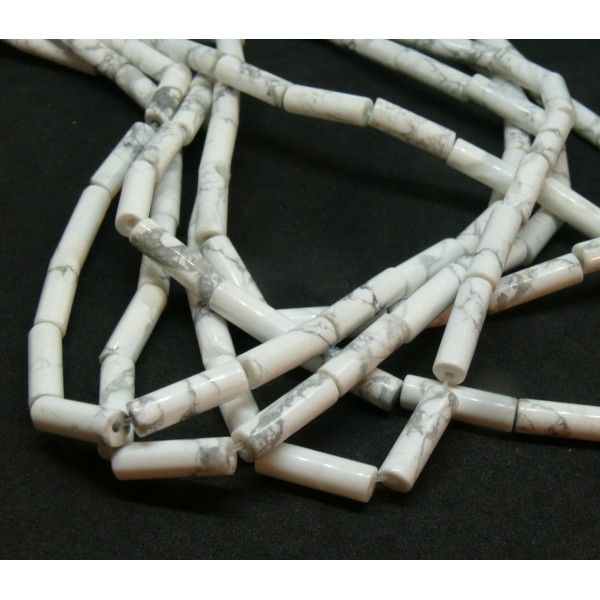 Pierre Howlite, naturelle, blanc, tube, 14x5mm, trou 1mm