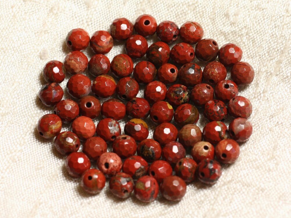 Pierre Jaspe, naturelle, rouge, ronde facettes, 6mm, trou 1mm