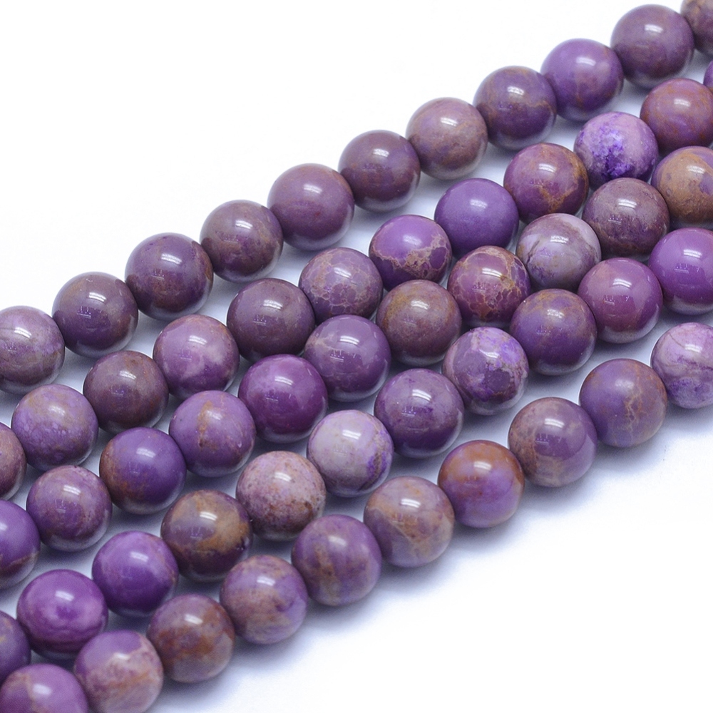[1920  G-l552h-09b] Pierre Lépidolite, naturelle, mauve, ronde, 10mm, trou 1mm