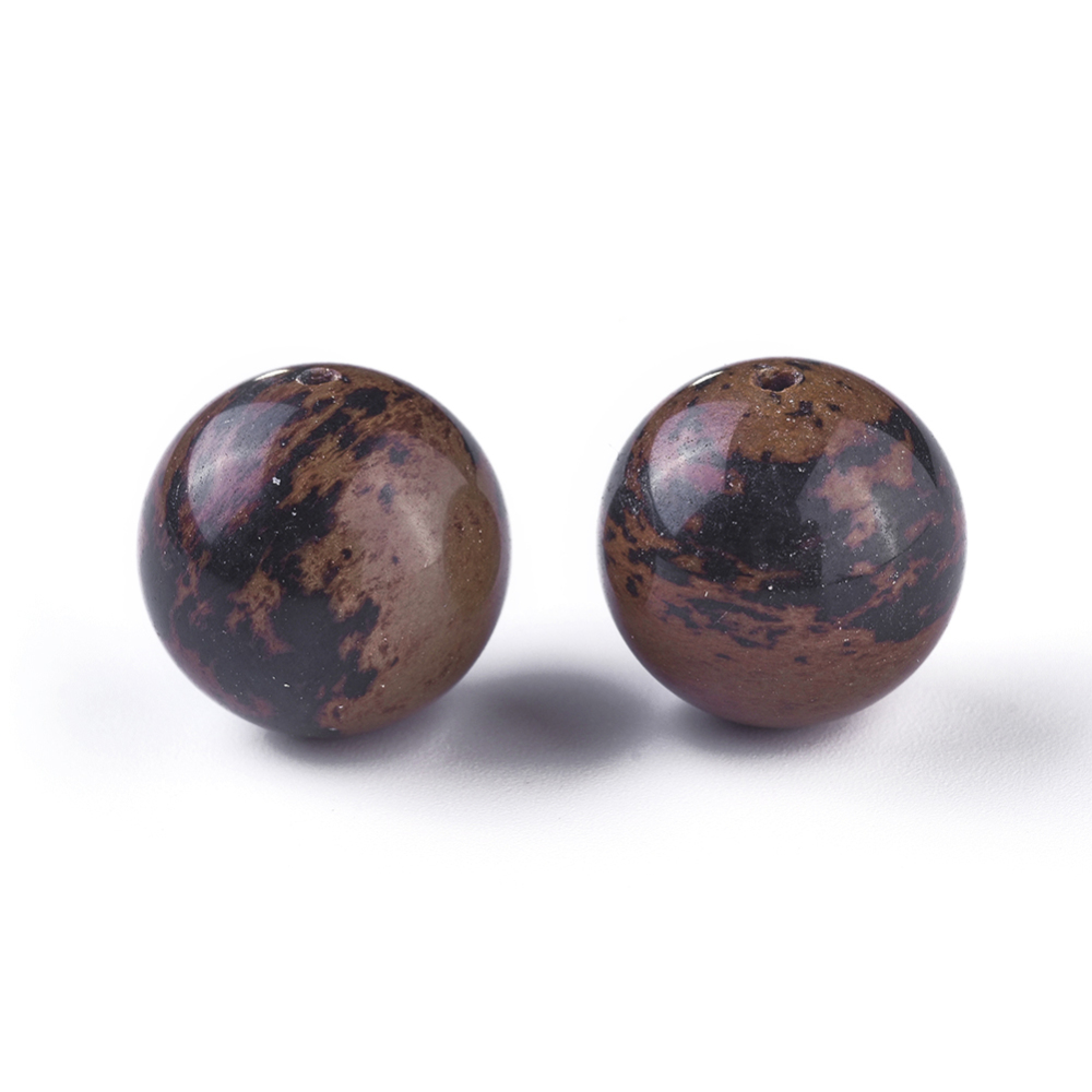 Pierre Obsidienne Mahogany, naturelle, acajou, ronde, 14mm, trou 1.2mm