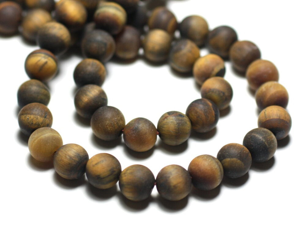 [6740] NPR Pierre Oeil du tigre givrée, naturelle, grade A, ronde, 10mm, trou 1.5mm