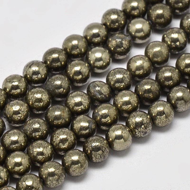 Pierre Pyrite, naturelle grade A, grise, ronde, 10mm, trou 1mm