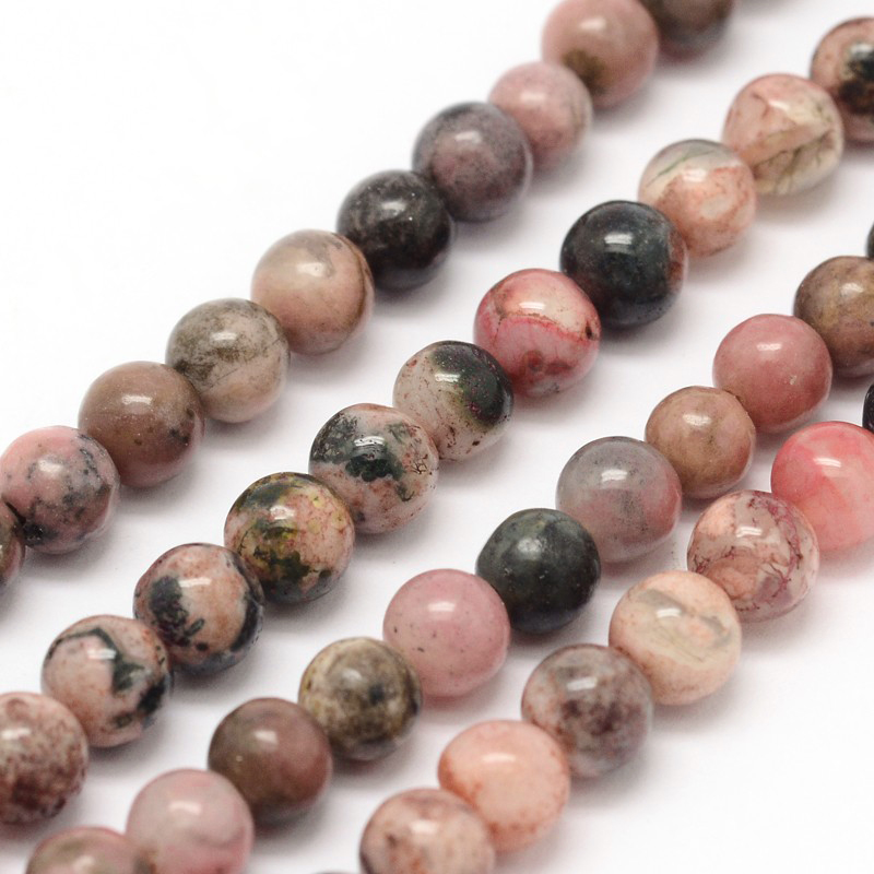 Pierre Rhodochrosite, naturelle, marbrée rose, ronde, 3mm trou 0.5mm