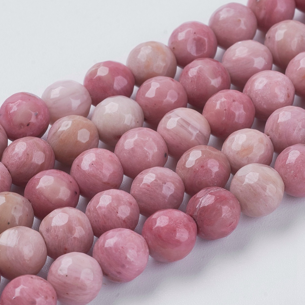 Pierre Rhodochrosite, naturelle, marbrée rose, ronde facettée, 8mm trou 1mm