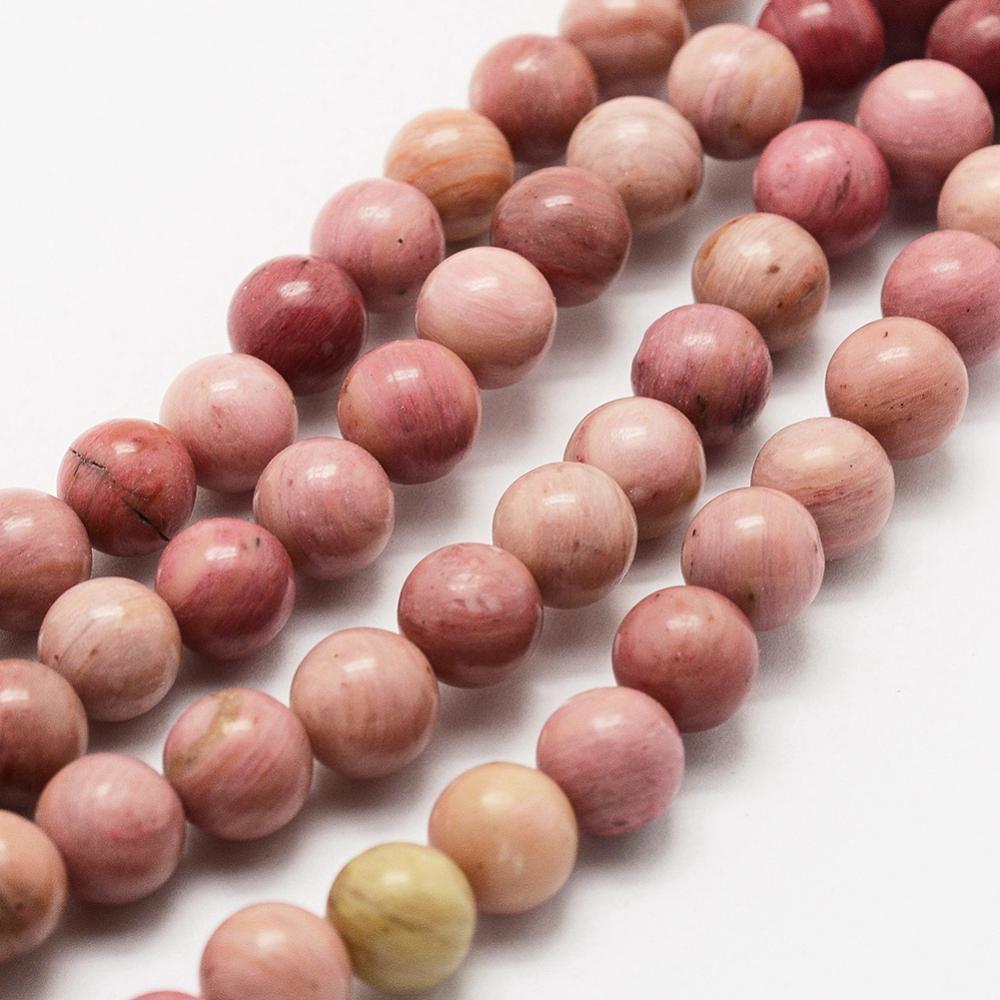 Pierre Rhodochrosite, naturelle, marbrée rose, ronde, 6mm trou 1mm