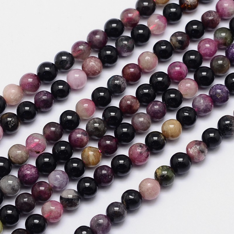 Pierre Tourmaline, naturelle, nuances mauve/noir, ronde, 6mm trou 1mm