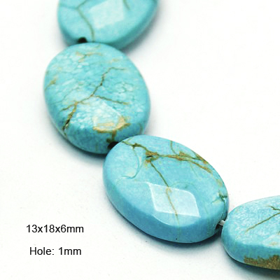 Pierre Turquoise naturelle, plate ovale à facettes 17x13x6mm trou 1mm