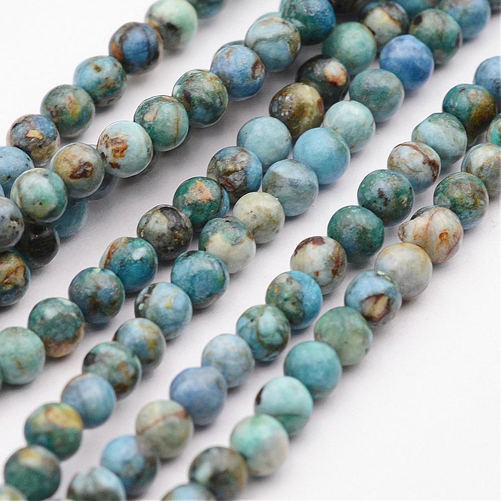 Pierre Variscite, naturelle, ronde, 4mm, trou 1mm