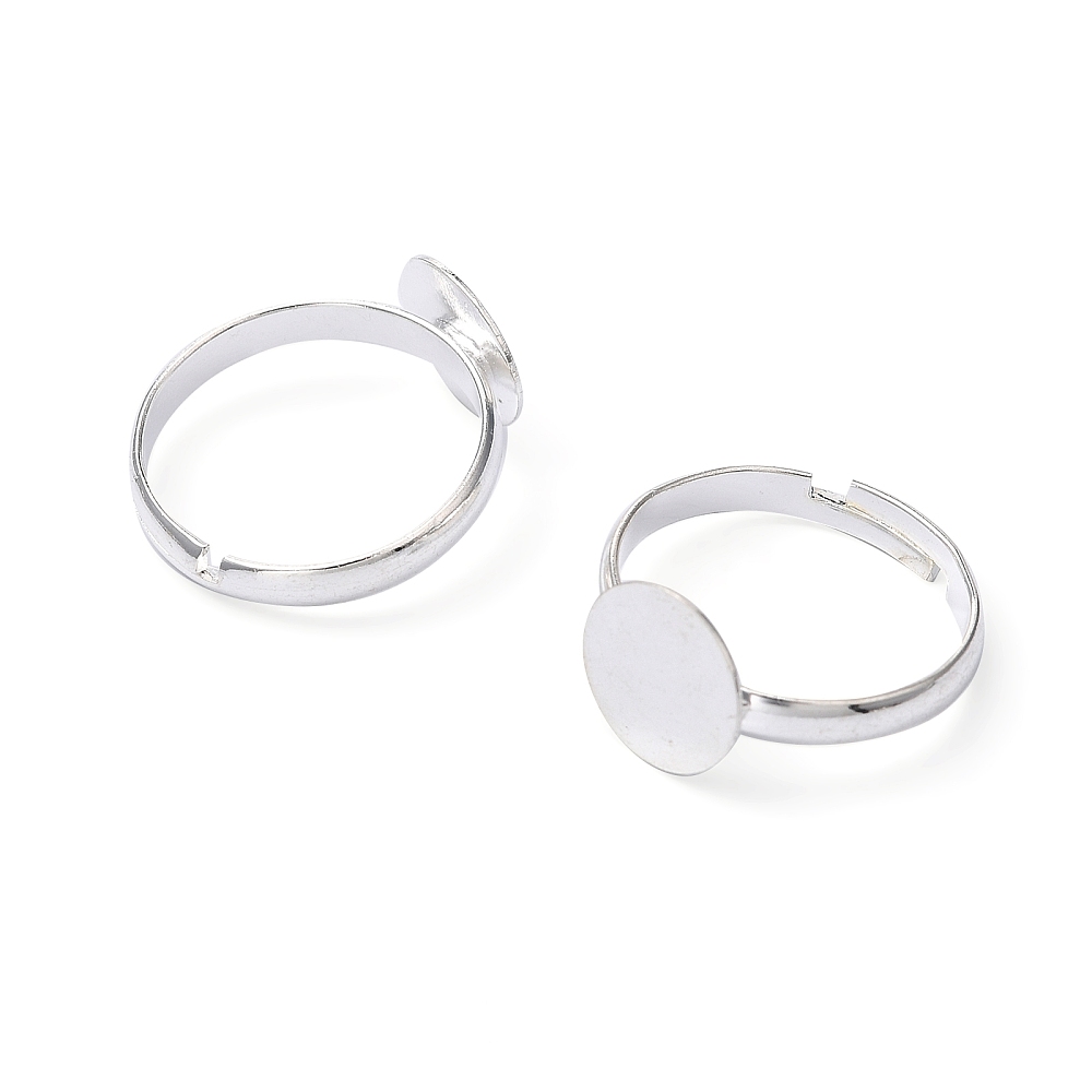 Bague réglable en laiton, argenté clair, avec support rond et plat, 10mm, diam. 19mm, l'unité