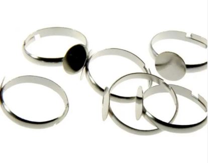 Bague réglable avec support, métal, couleur argent, anneau 17mm, support 6mm