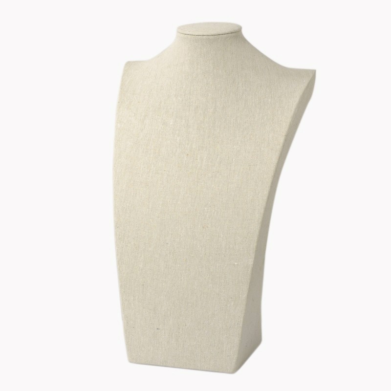 [9853   NDIS-N006-A-06] Présentoir collier buste recouvert de chanvre, 37,5x22x11cm