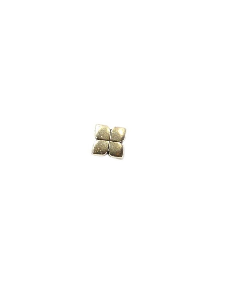 Passant cuir, trefle, métal, couleur argent, 10x10mm, trou 1.8x5mm