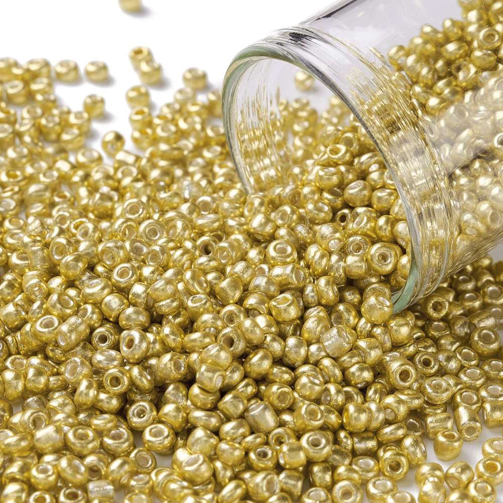 Perles de rocaille opaques taille 2 mm, trou 1 mm, sachet d'env. 30 gr, Doré