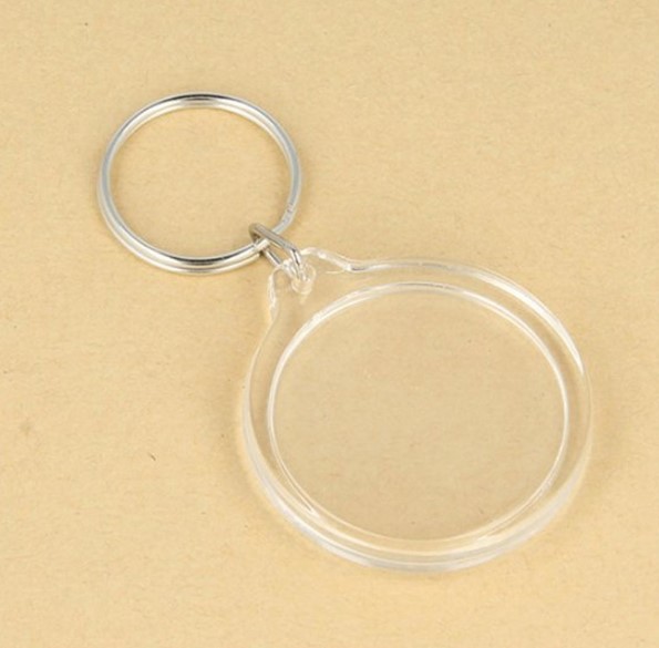 Porte clefs pour photo, transparent rond 35mm, anneau double 25mm