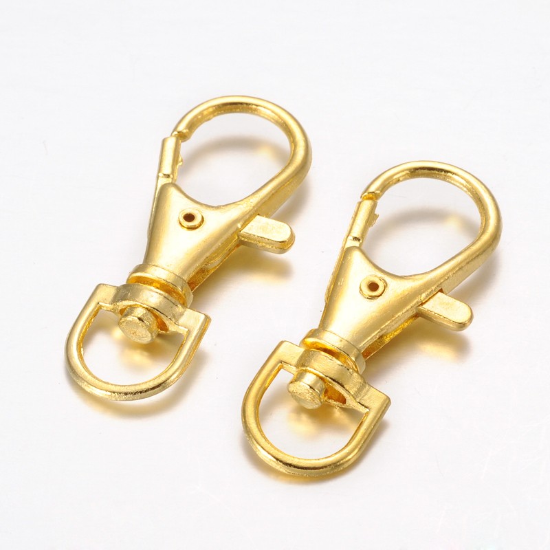 Fermoir porte clé, crochet mousqueton, métal doré, 35x15x5mm, Trou 5.5x9mm