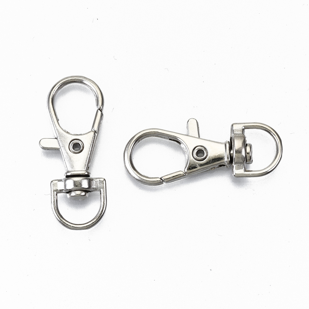 Fermoir porte clé crochet mousqueton platine 35x15x5mm, trou 5,5x9mm
