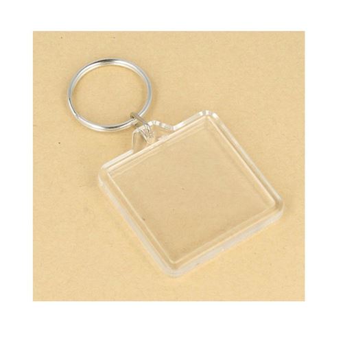 Porte clefs pour photo, transparent carré 35x35mm, anneau double 25mm