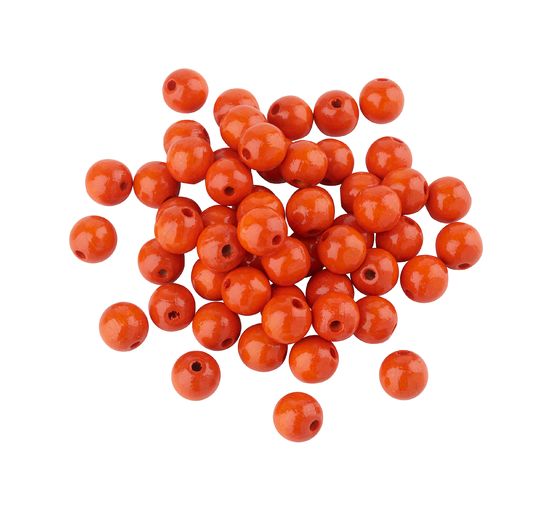 [4006166291289] Perles en bois polies 10mm, lot de 52 pièces, couleur orange corail