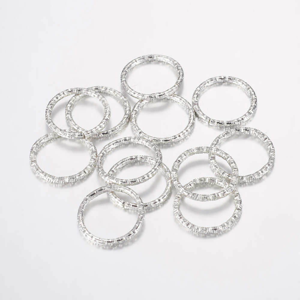 [K032  IFIN-K032-03P] Anneau simple ouvert, torsadé,  laiton, couleur argent, 15x1,5mm, trou 12mm, l'unité