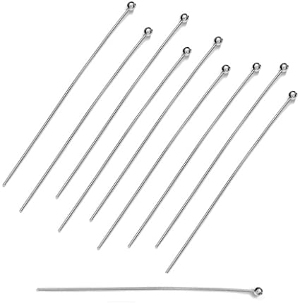 Tige en laiton, couleur platine, avec boule, 70x0,6 mm, boule 1,5 mm