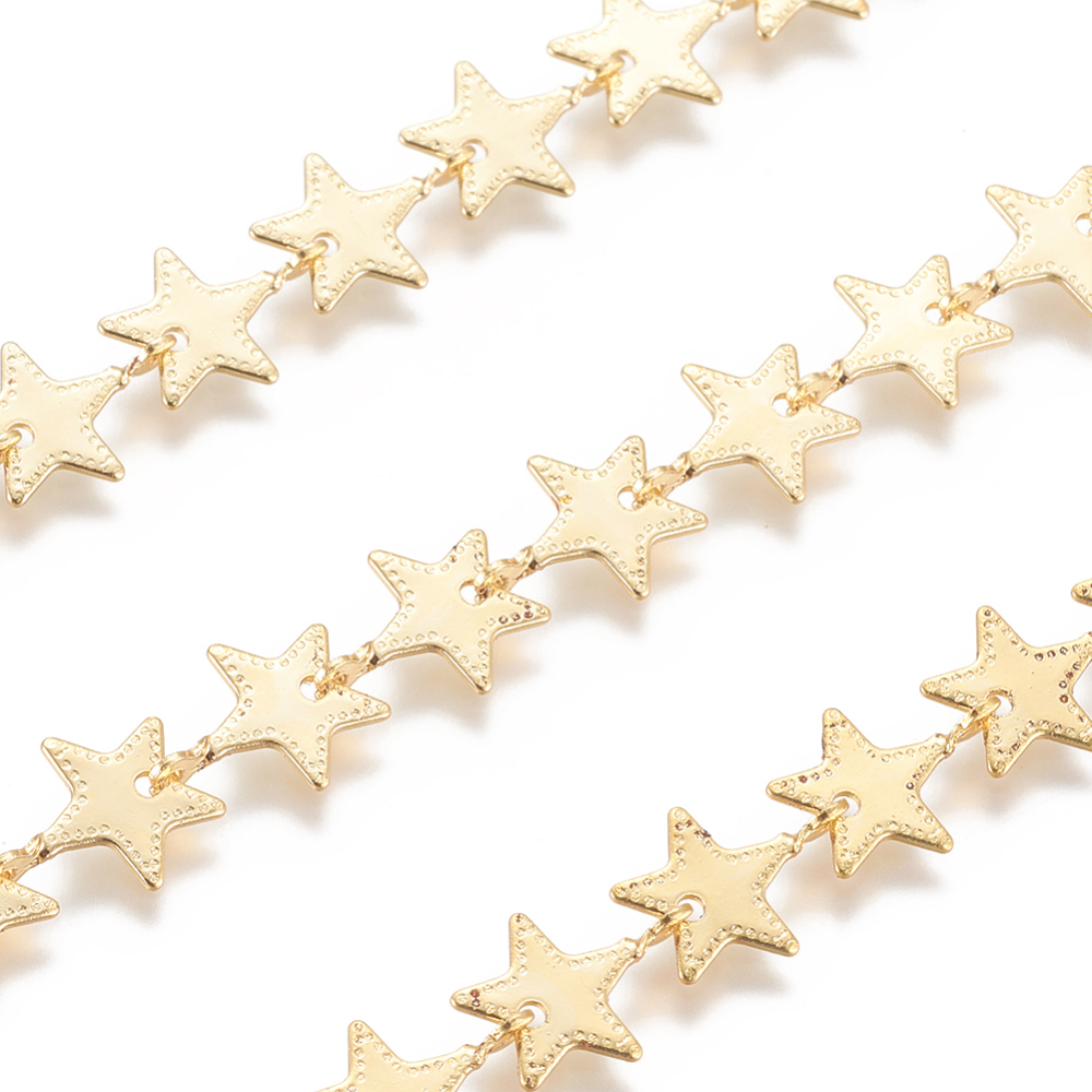 [CHAIN24G  Chc-i031-24g] Chaîne en laiton doré, plaqué or 18k, étoile, 11x8x0,5mm, au mètre