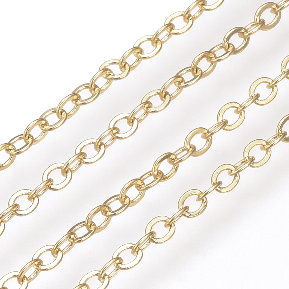 Chaîne en laiton doré, plaqué or 18k, ovale plat, 1x0,7x0,2mm, au mètre