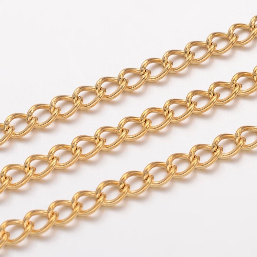 Chaîne INOX doré, placage ionique, torsadé, non soudée, 5x3,5x0,8mm, au mètre
