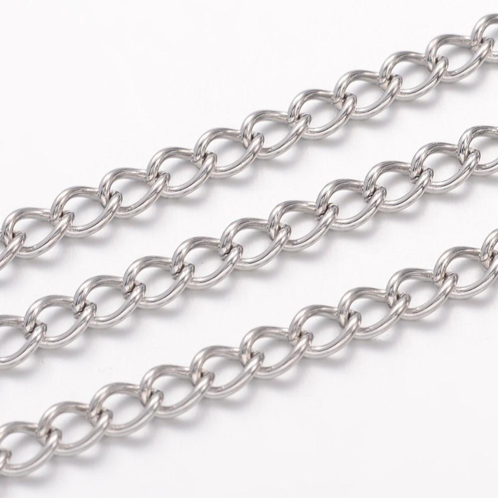 Chaîne INOX, torsadée, couleur argent 5x3,5x0,8mm, au mètre