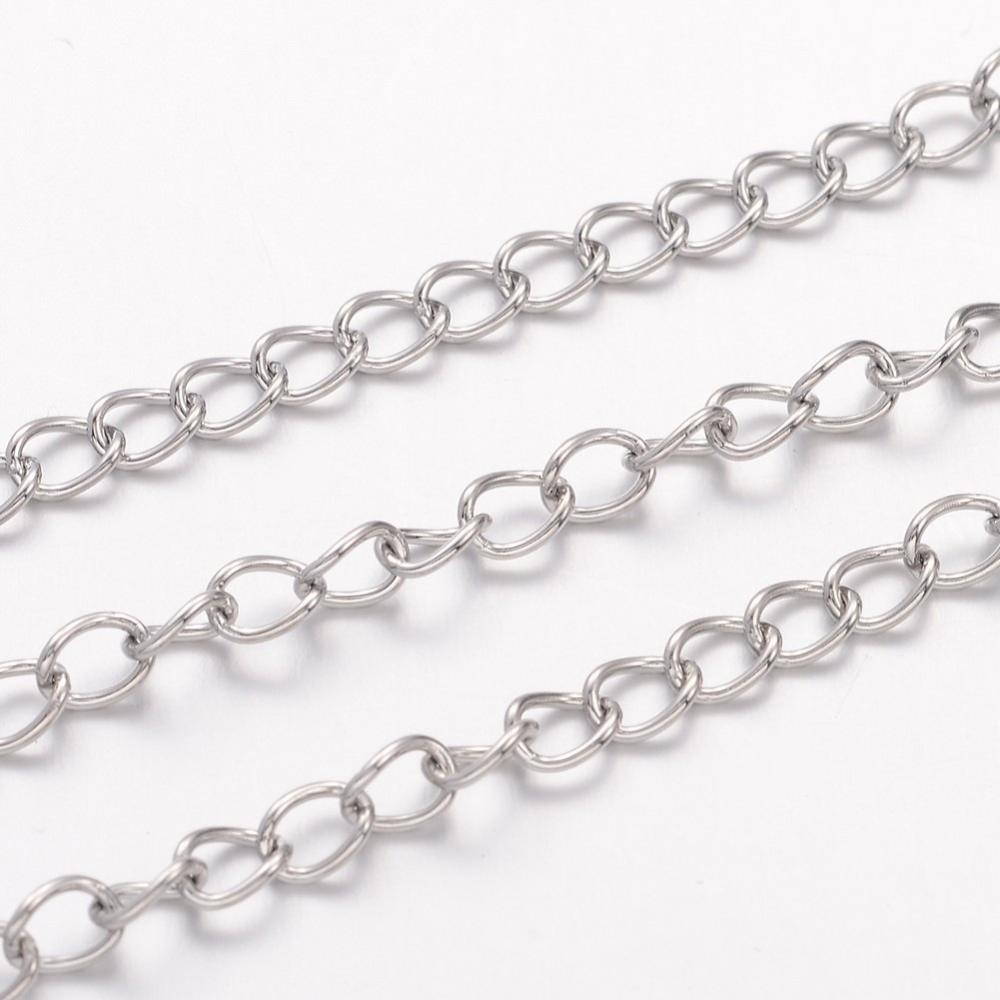 Chaîne en INOX argent maille gourmette 4x3x0,6 mm au mètre