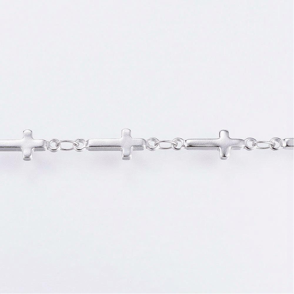 [CHAIL   STAS-G038-21P] Chaîne INOX couleur argent, avec croix, 13x5x1.5mm au mètre
