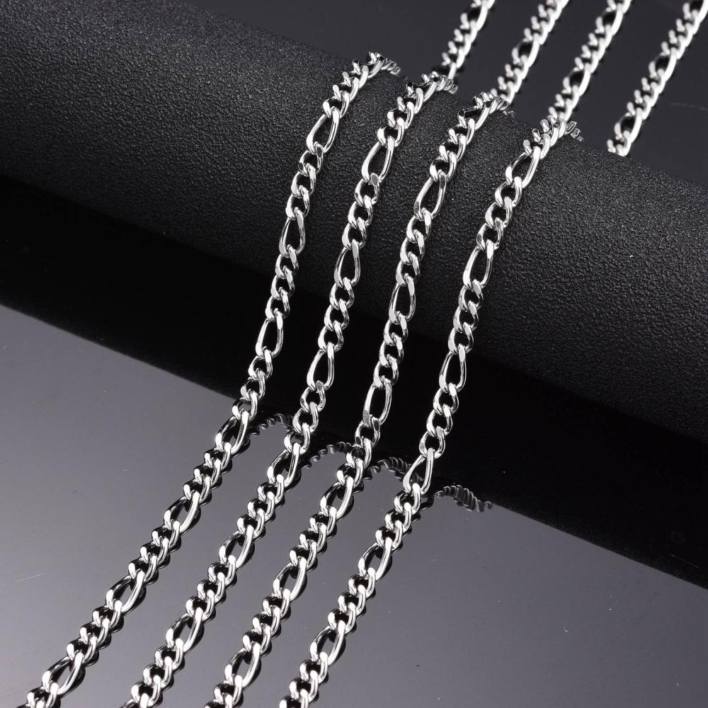 [5205   CHS-K001-82] Chaîne INOX, couleur argent, maille figaro 7x3.5x2mm au mètre