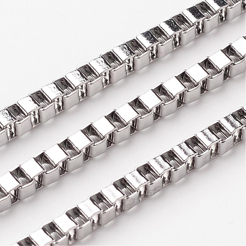 [C376  CHS-K001-34B] Chaîne INOX, couleur argent, carré 3x3mm au mètre