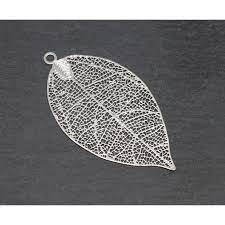 Pendentif, feuille filigrane, laiton, couleur argent, 15mm, trou 1mm