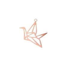 Pendentif, oiseau origami, laiton, couleur or rose, 25x19mm, trou 1.5mm
