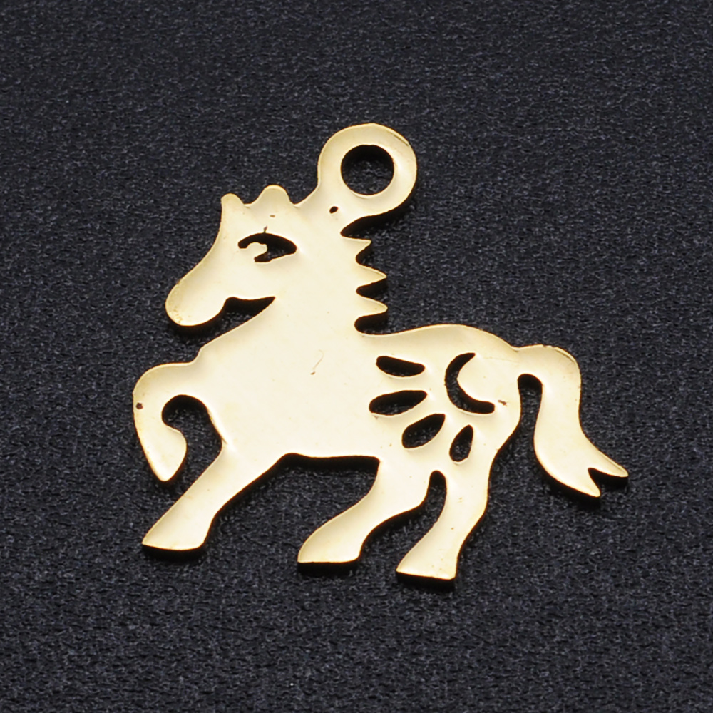 Pendentif, INOX, doré, cheval, 14x15x1mm, trou 1.5mm