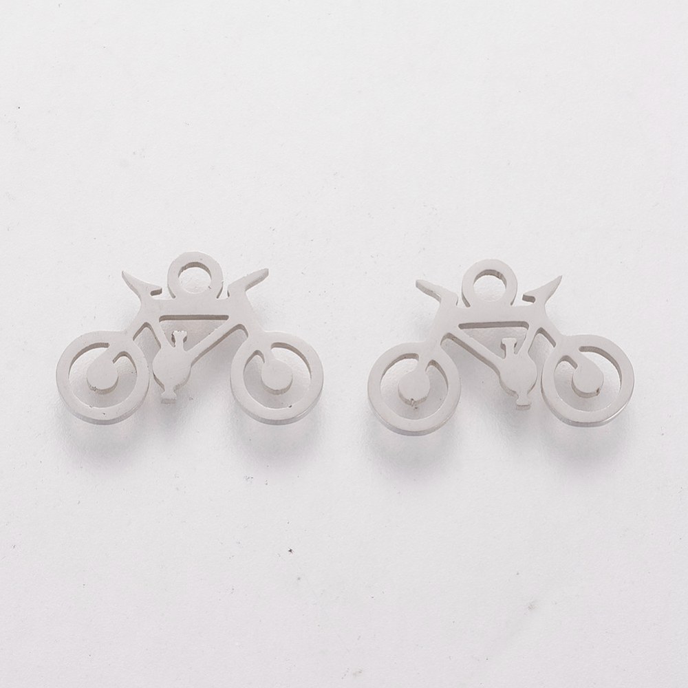 Pendentif, INOX, argent, vélo, 9.2x13.8x1mm, trou 1.5mm