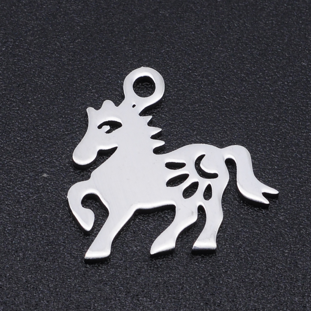 Pendentif, INOX, argent, plat cheval, 14x15x1mm trou 1.5mm