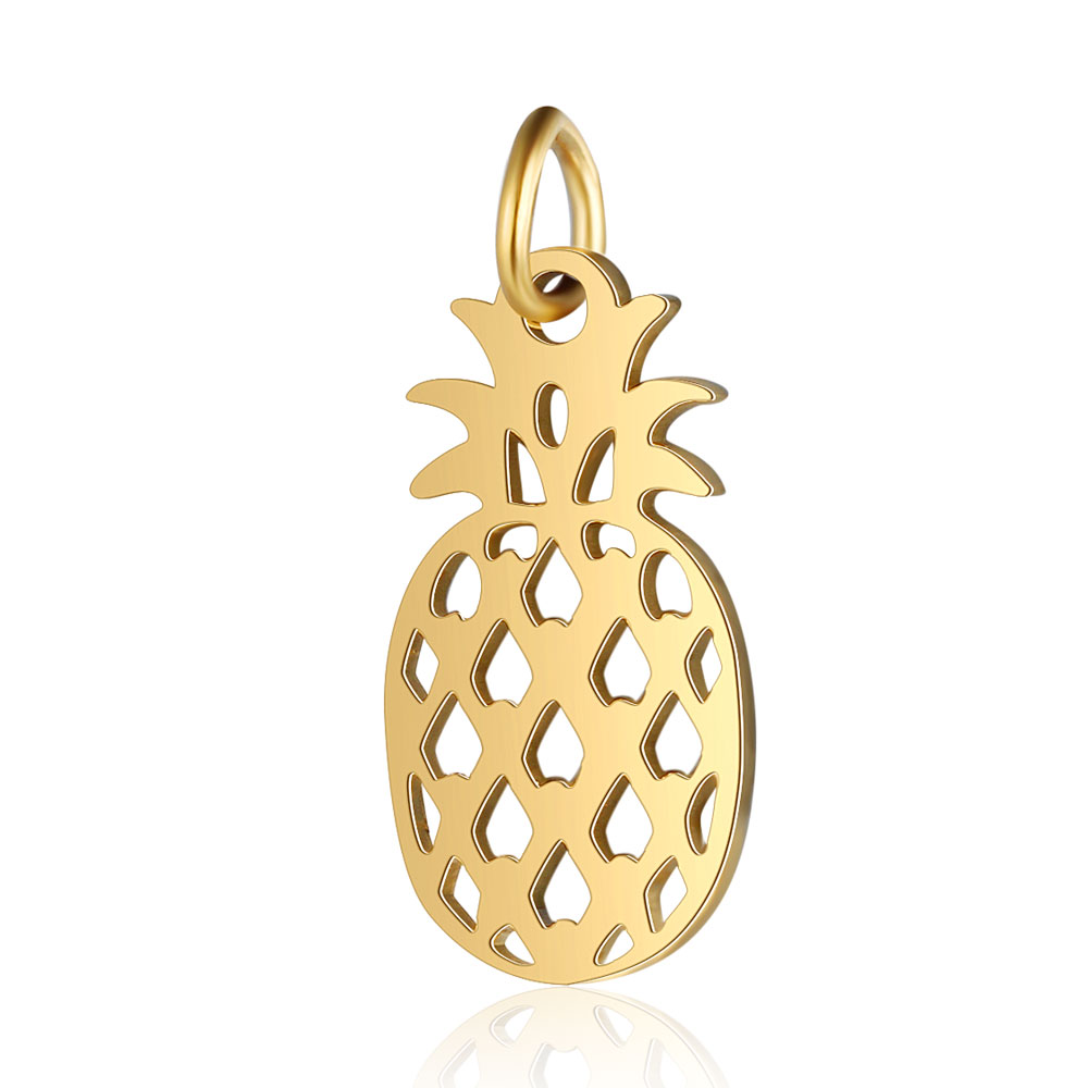 Pendentif INOX doré, ananas avec anneau, 17.5x9x1mm trou 3mm