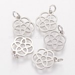 Pendentif, INOX argenté, fleur, 13x12x1.1mm trou 3mm