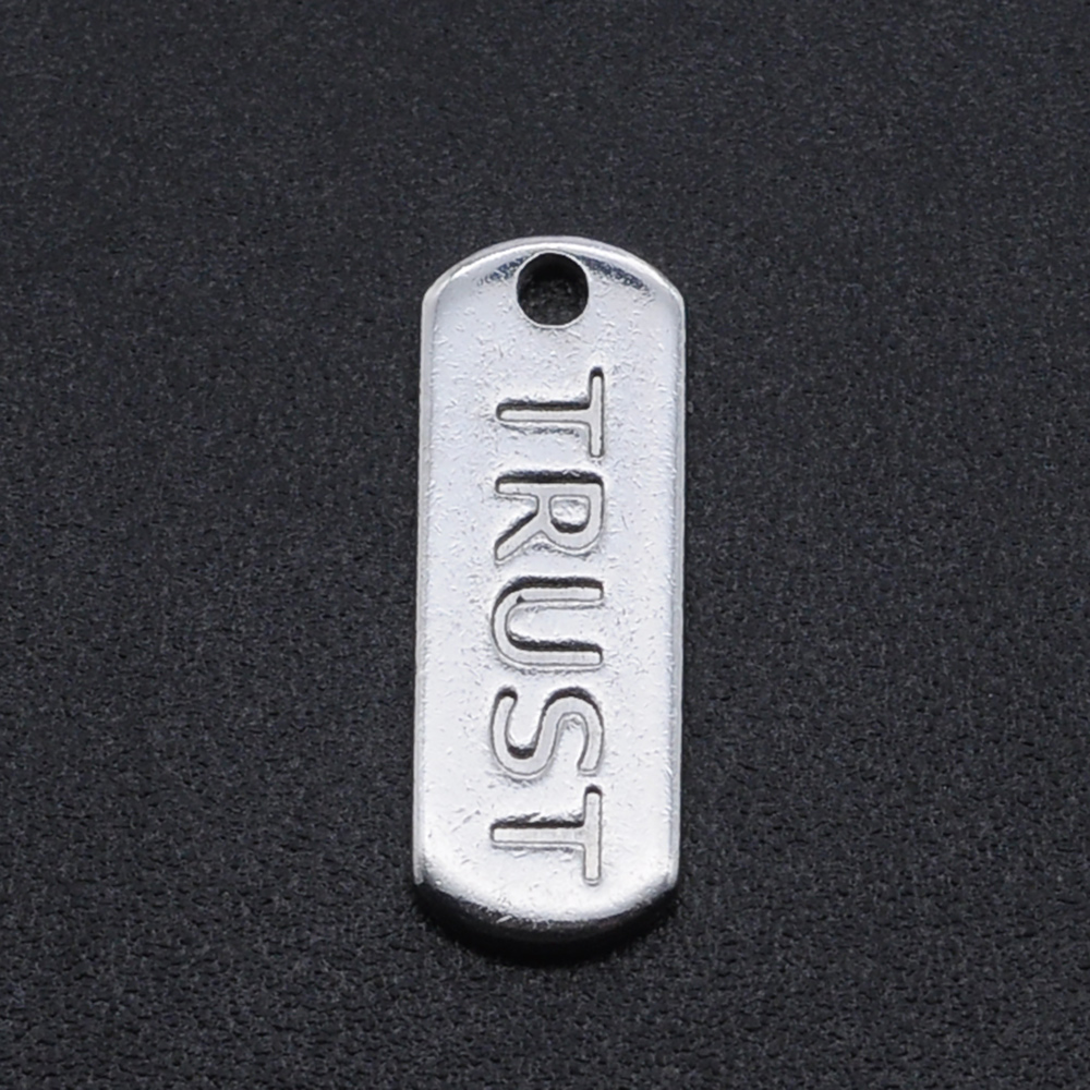 Pendentif INOX argenté, ovale &quot;trust&quot;, 16x6x1mm trou 1.4mm