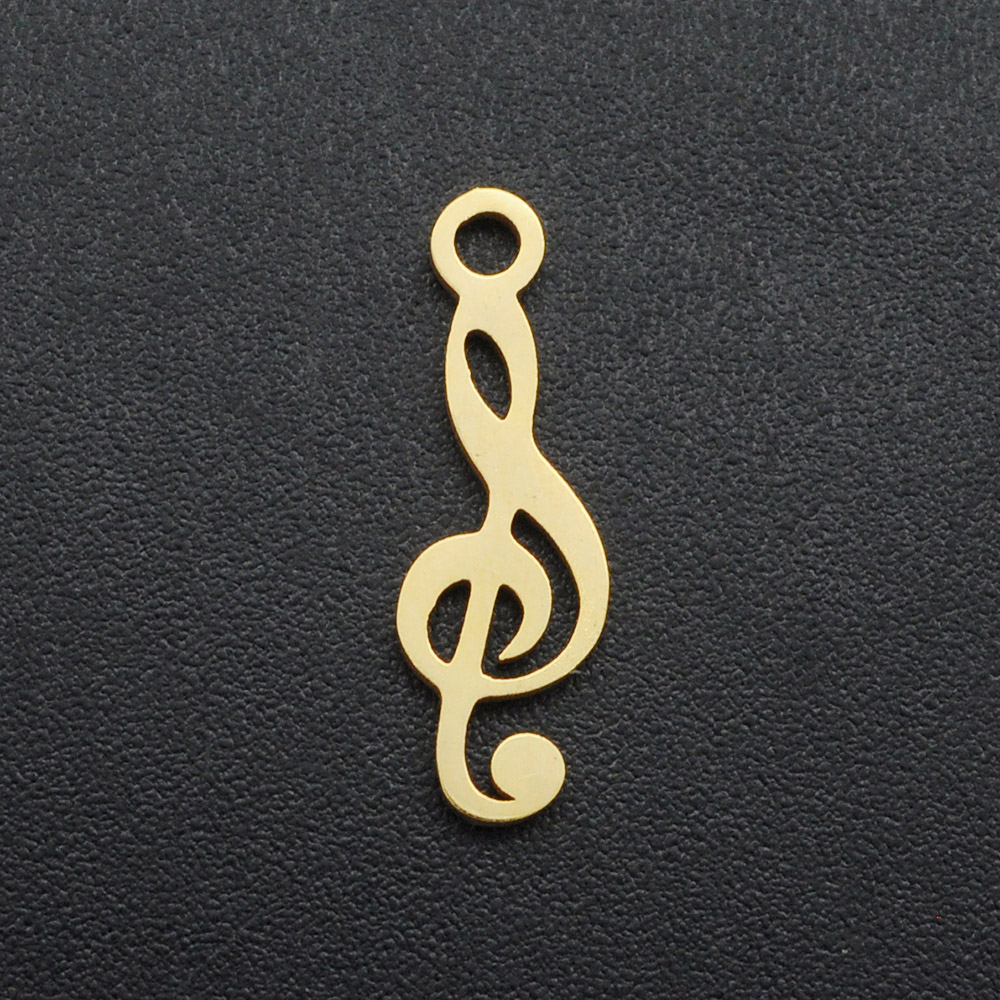 Pendentif INOX doré, clé de sol, musique, 17x8x1mm, trou 1mm
