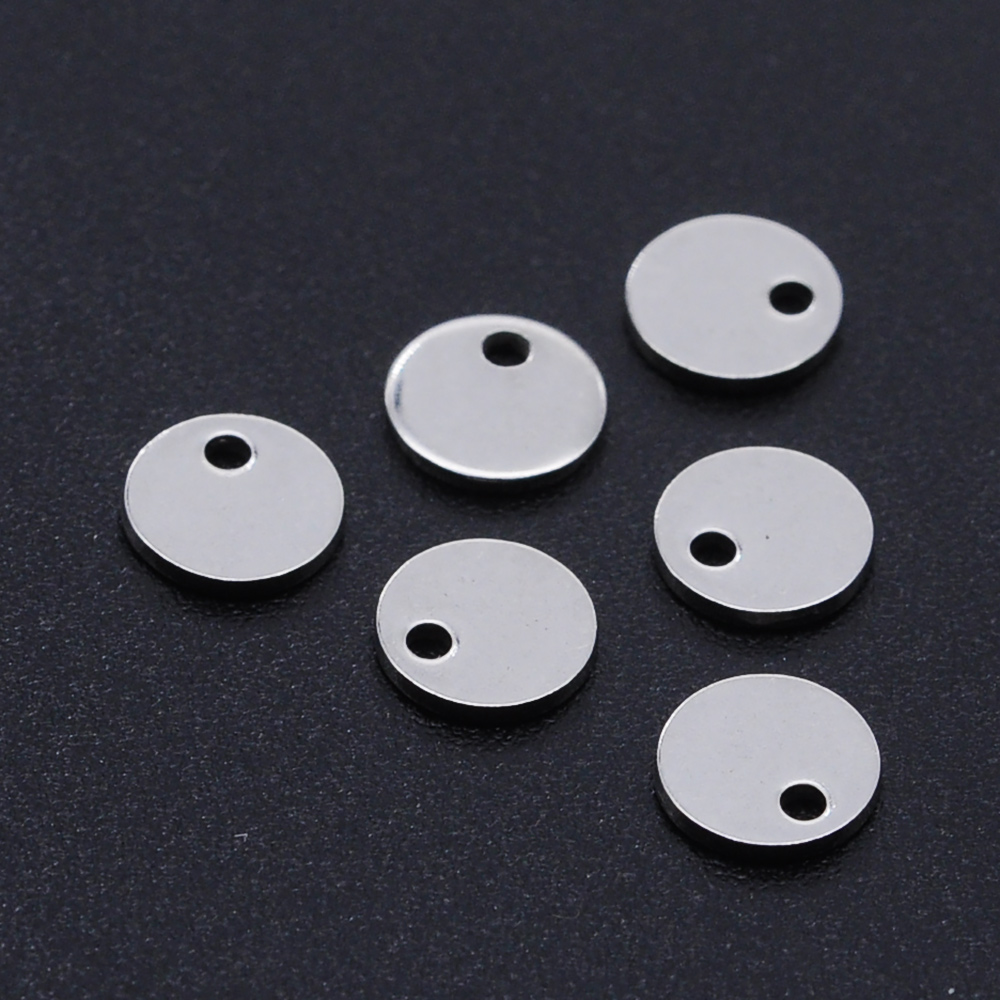 Pendentif INOX argenté, plat rond, 6x1mm, trou 1,2mm